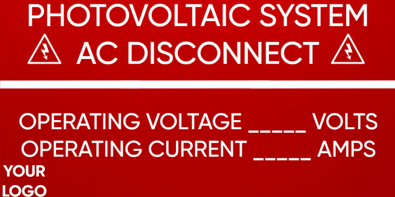 Custom Photovoltaic System AC Disconnect Placard